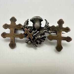 Antique Victorian Scottish sterling silver gold filled thistle cross brooch